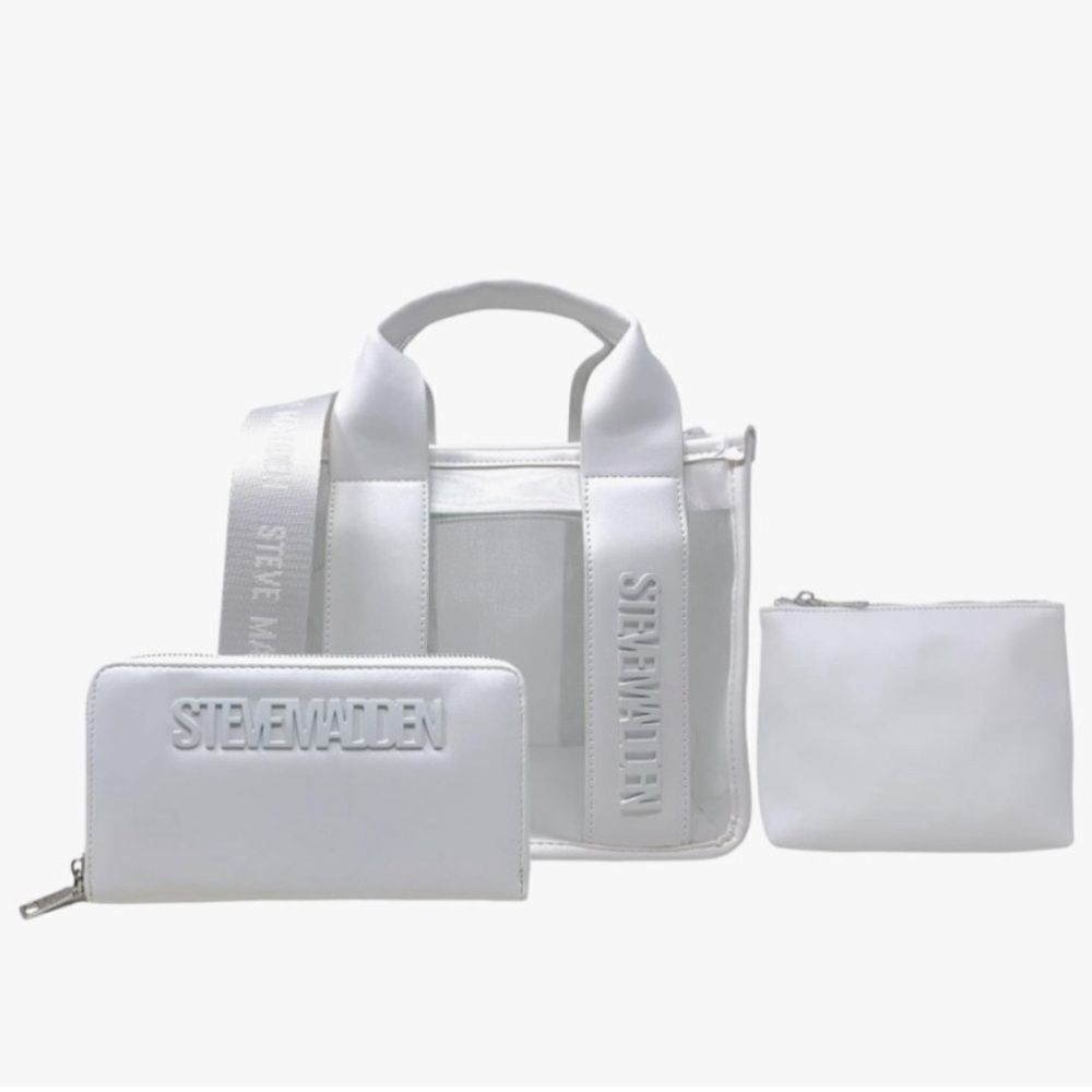 STEVE MADDEN BWEBBER MESH SATCHEL CROSSBODY BAG W WALLET COSMETIC POUCH